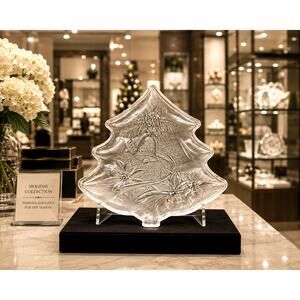 Home Beautiful Vintage Crystal Christmas Poinsettia Serving Platter